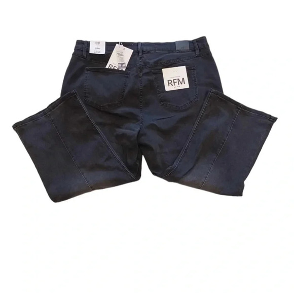 RFM Royalty For Me Black Wash Fading Wide Leg Mid Rise Jeans Size 20W - Picture 2 of 8